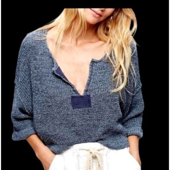 Free People Day Breaker Coastal Nautical Loose Chic Sweater SP - Picture 1 of 14
